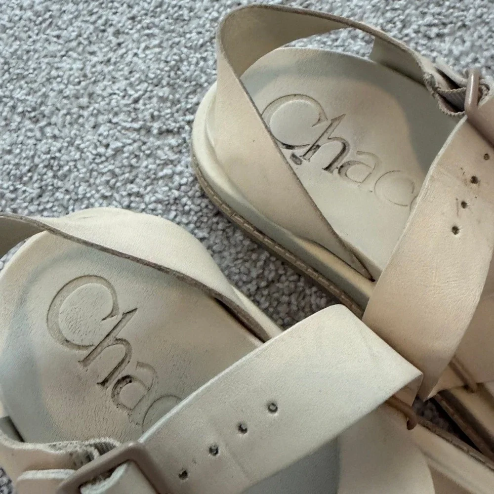 Chaco Townes Sandals Womens 6 Cream White Hiking Leather Comfort Gorpcore